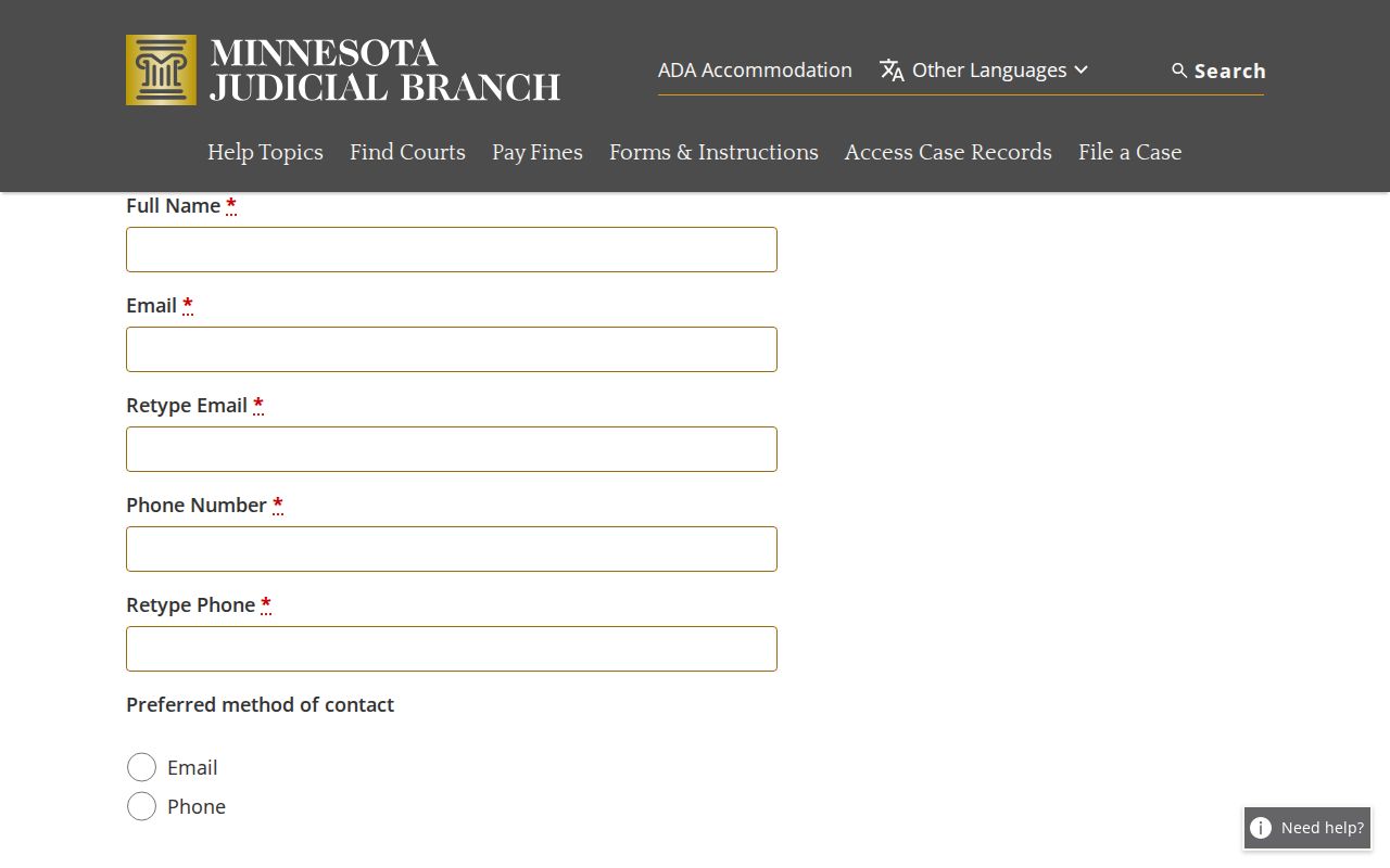 Hennepin County warrant email form fields for bench warrant questions