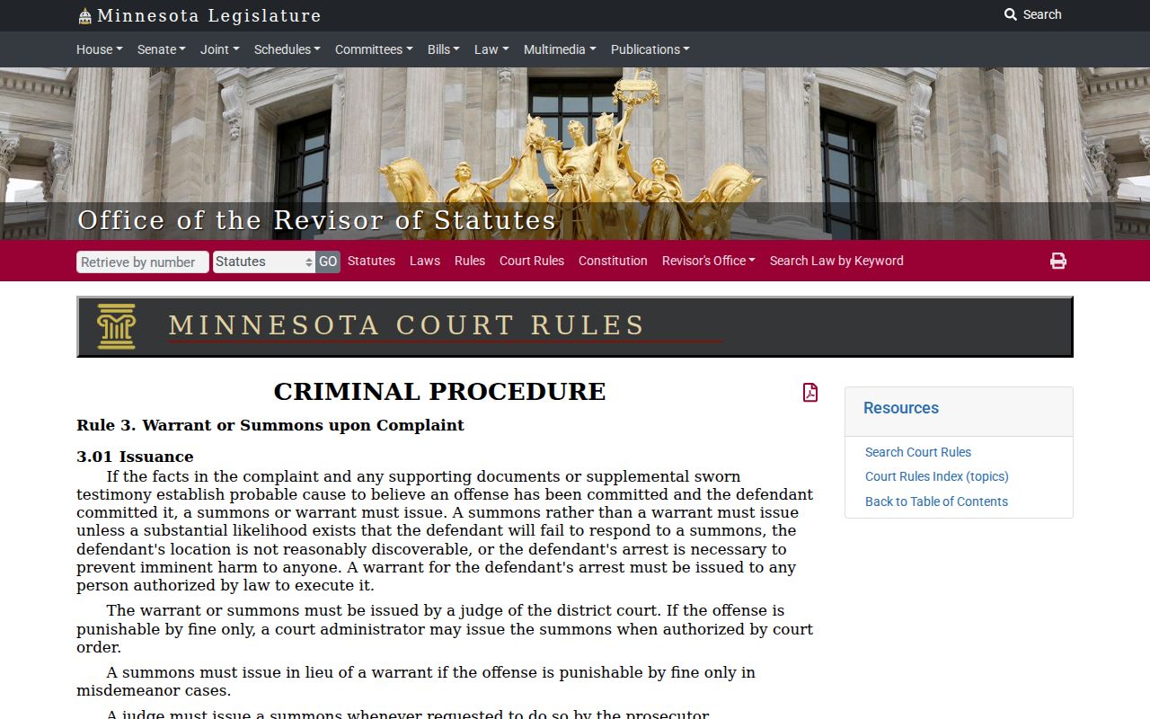 Minnesota criminal rule page on probable cause for Hennepin County arrest warrant lookup