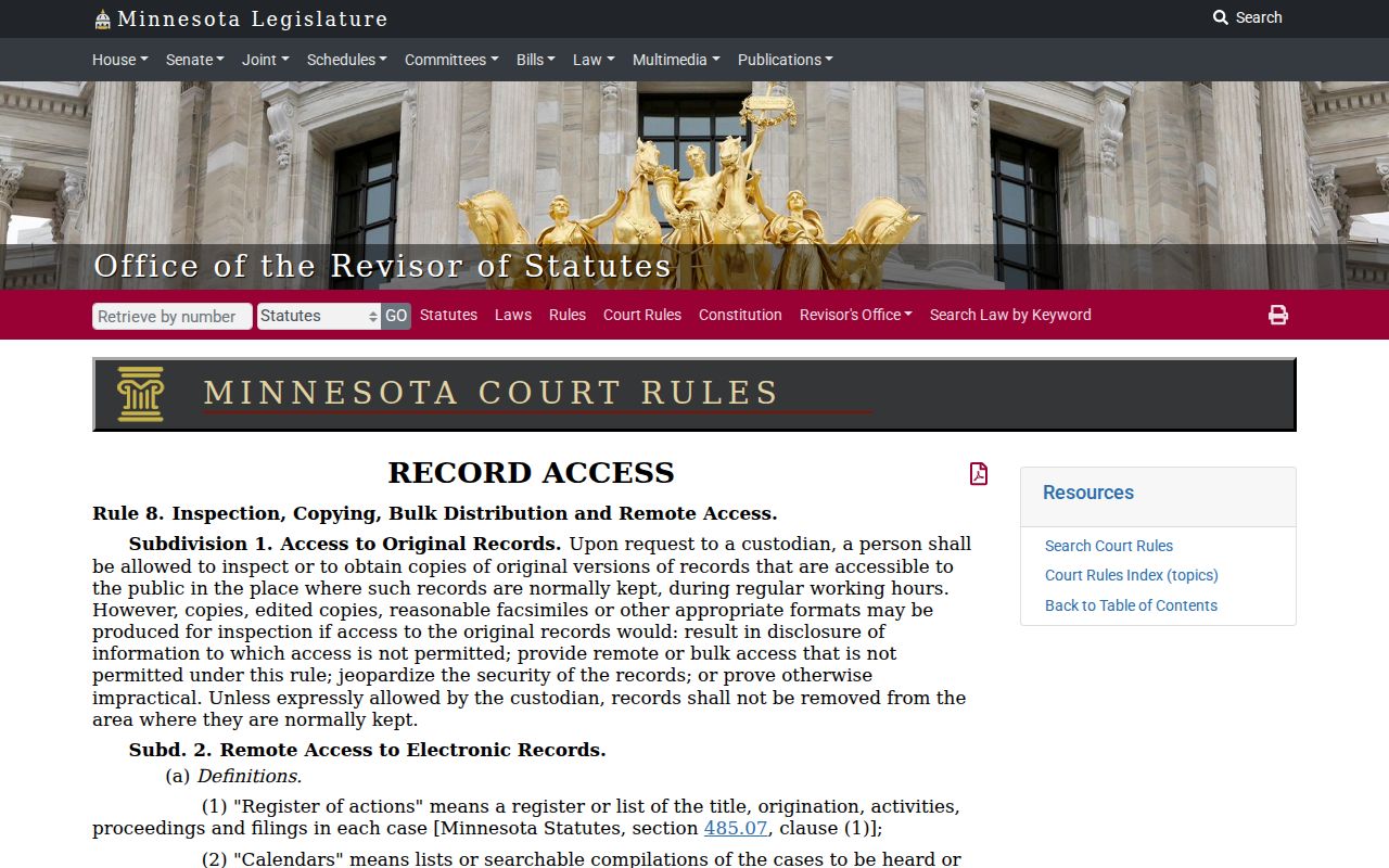 Minnesota public access rule page for Hennepin County arrest warrant record access