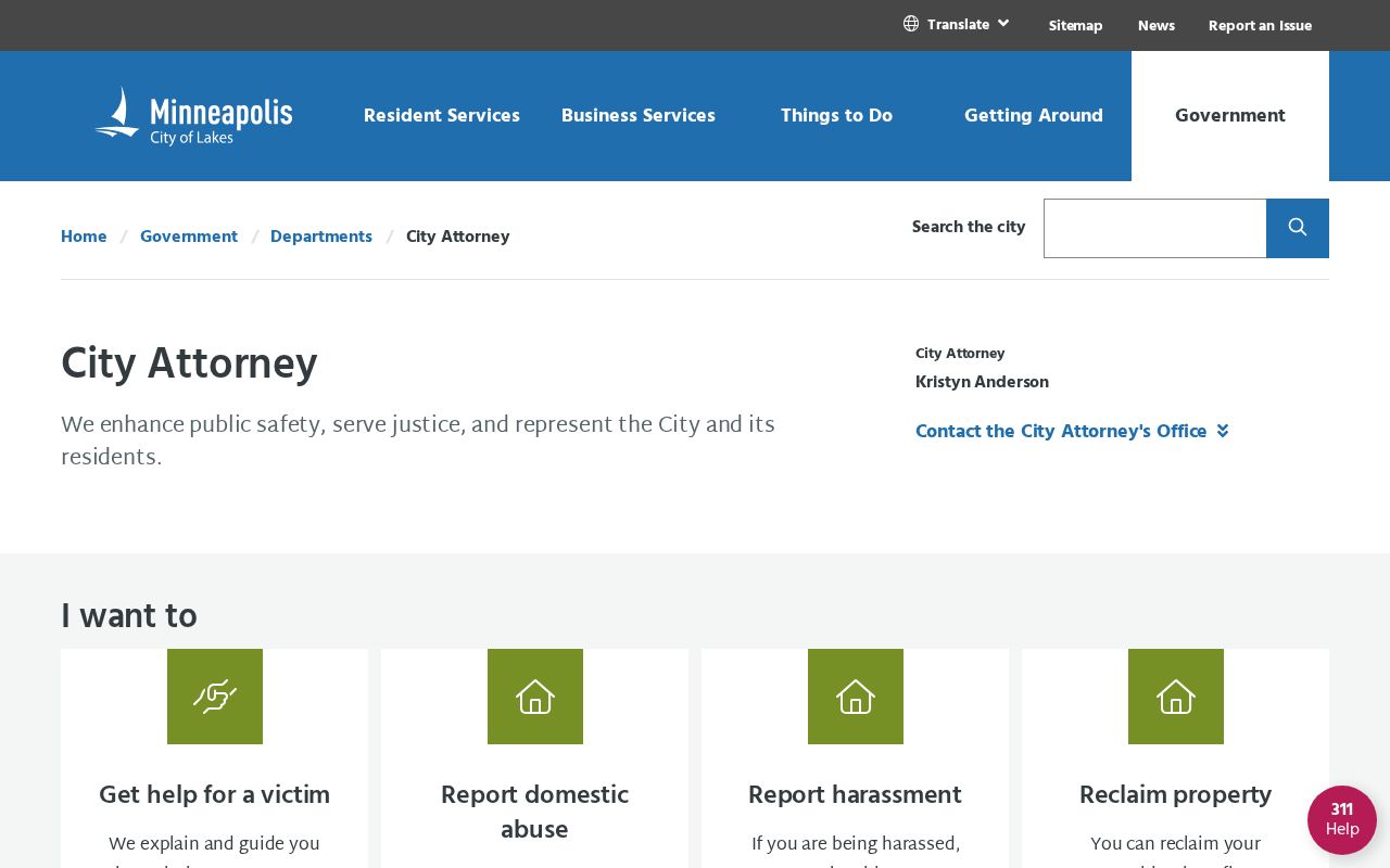 Minneapolis city attorney page showing city misdemeanor and county court routing for Hennepin County warrants