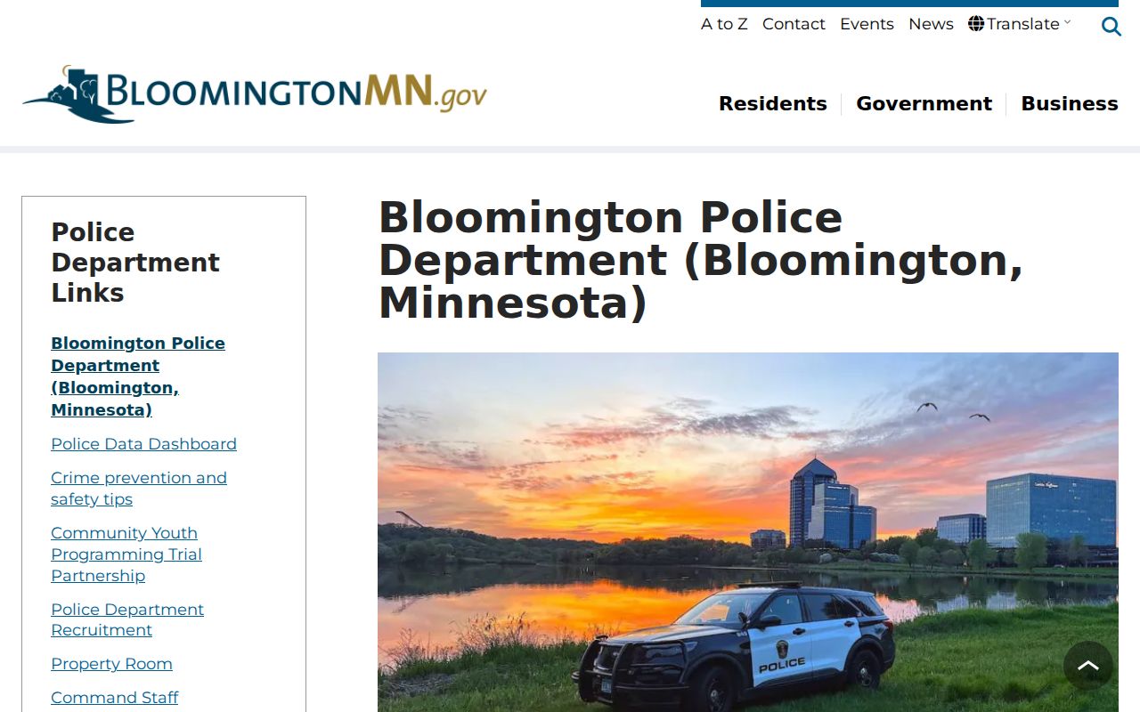 Bloomington police department page with lobby hours for Bloomington warrant records