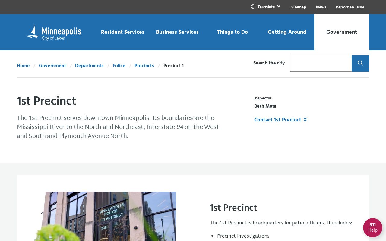 Minneapolis police precinct page for Minneapolis warrant records and local police contact