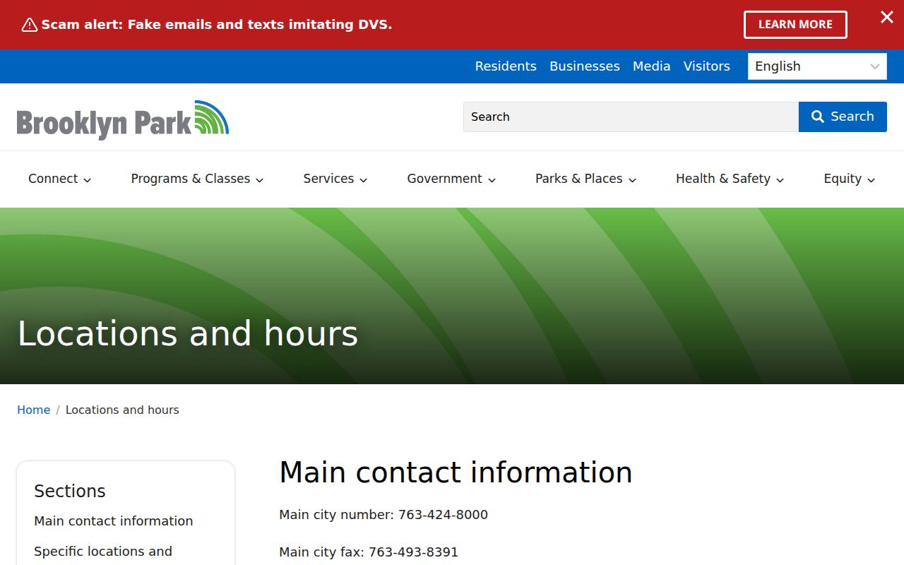 Brooklyn Park precinct locations and hours page for Brooklyn Park warrant records